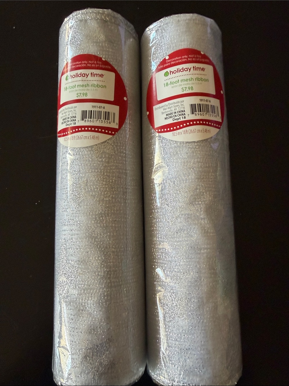 Holiday Time Silver Mesh Ribbon Roll Pair